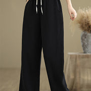 Buddha Stones Solid Color Drawstring Cotton Padded Women's Wide Leg Pants With Pockets - image 14