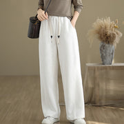 Buddha Stones Solid Color Drawstring Cotton Padded Women's Wide Leg Pants With Pockets - image 19