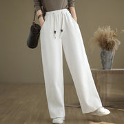Buddha Stones Solid Color Drawstring Cotton Padded Women's Wide Leg Pants With Pockets - image 18