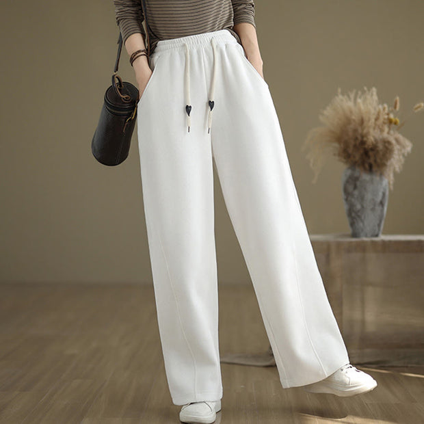 Buddha Stones Solid Color Drawstring Cotton Padded Women's Wide Leg Pants With Pockets - image 18