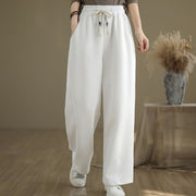 Buddha Stones Solid Color Drawstring Cotton Padded Women's Wide Leg Pants With Pockets - image 16