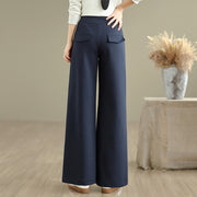Buddha Stones Plain Drawstring Cotton Polyester Women's Wide Leg Pants With Pockets - image 3