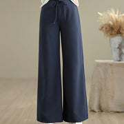 Buddha Stones Plain Drawstring Cotton Polyester Women's Wide Leg Pants With Pockets - image 1