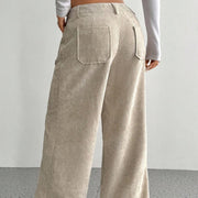 Buddha Stones Plain Corduroy Polyester Women's Buttons Wide Leg Pants With Pockets - image 3