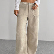 Buddha Stones Plain Corduroy Polyester Women's Buttons Wide Leg Pants With Pockets - image 5