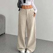 Buddha Stones Plain Corduroy Polyester Women's Buttons Wide Leg Pants With Pockets - image 1