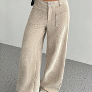 Buddha Stones Plain Corduroy Polyester Women's Buttons Wide Leg Pants With Pockets - image 2