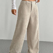 Buddha Stones Plain Corduroy Polyester Women's Buttons Wide Leg Pants With Pockets - image 4