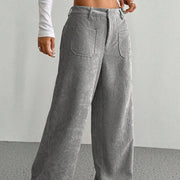 Buddha Stones Plain Corduroy Polyester Women's Buttons Wide Leg Pants With Pockets - image 11