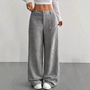 Buddha Stones Plain Corduroy Polyester Women's Buttons Wide Leg Pants With Pockets - image 7