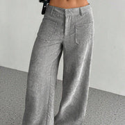 Buddha Stones Plain Corduroy Polyester Women's Buttons Wide Leg Pants With Pockets - image 8