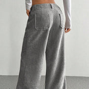 Buddha Stones Plain Corduroy Polyester Women's Buttons Wide Leg Pants With Pockets - image 10