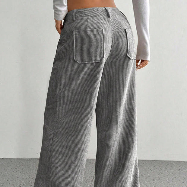 Buddha Stones Plain Corduroy Polyester Women's Buttons Wide Leg Pants With Pockets - image 10