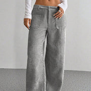 Buddha Stones Plain Corduroy Polyester Women's Buttons Wide Leg Pants With Pockets - image 9