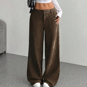 Buddha Stones Plain Corduroy Polyester Women's Buttons Wide Leg Pants With Pockets - image 15