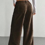 Buddha Stones Plain Corduroy Polyester Women's Buttons Wide Leg Pants With Pockets - image 16