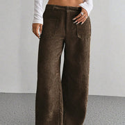 Buddha Stones Plain Corduroy Polyester Women's Buttons Wide Leg Pants With Pockets - image 17