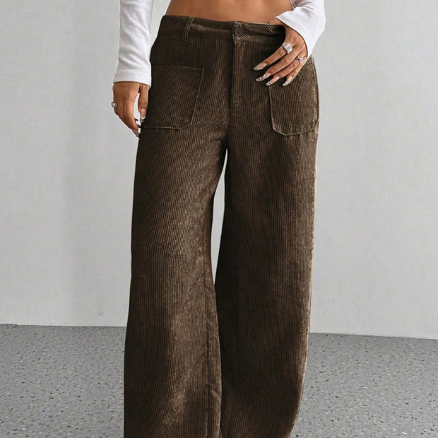 Buddha Stones Plain Corduroy Polyester Women's Buttons Wide Leg Pants With Pockets - image 17