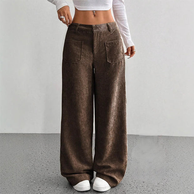 Buddha Stones Plain Corduroy Polyester Women's Buttons Wide Leg Pants With Pockets - SaddleBrown - US14，UK/AU18，EU46 (2XL) - image 12