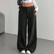 Buddha Stones Plain Corduroy Polyester Women's Buttons Wide Leg Pants With Pockets - image 20