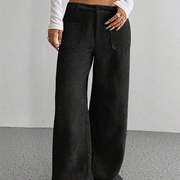 Buddha Stones Plain Corduroy Polyester Women's Buttons Wide Leg Pants With Pockets - image 22