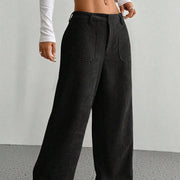 Buddha Stones Plain Corduroy Polyester Women's Buttons Wide Leg Pants With Pockets - image 19
