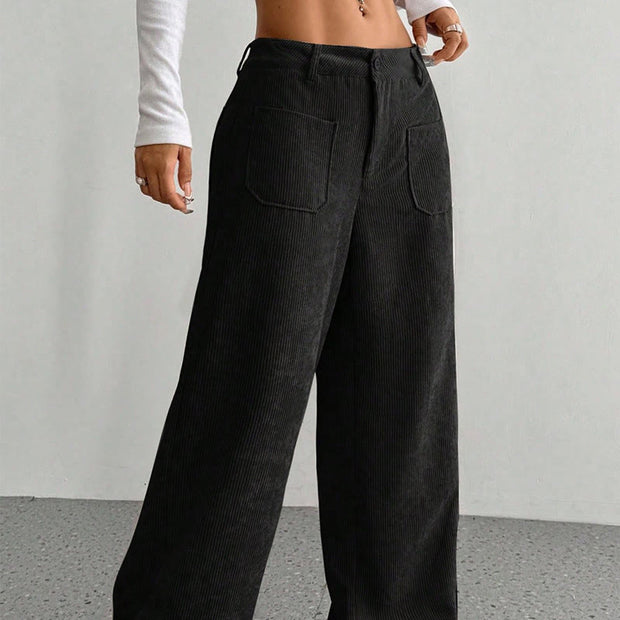 Buddha Stones Plain Corduroy Polyester Women's Buttons Wide Leg Pants With Pockets - image 19