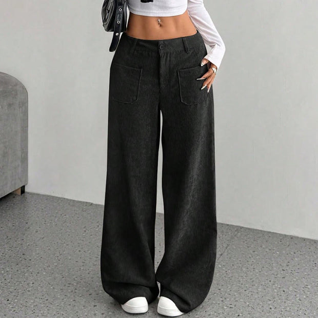 Buddha Stones Plain Corduroy Polyester Women's Buttons Wide Leg Pants With Pockets - image 20