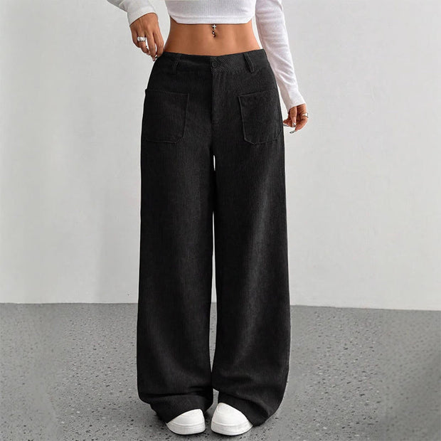 Buddha Stones Plain Corduroy Polyester Women's Buttons Wide Leg Pants With Pockets - Black - US14，UK/AU18，EU46 (2XL) - image 18