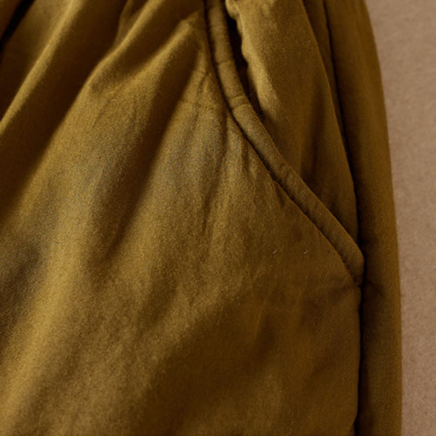 Buddha Stones Plain Cotton-padded Women's Harem Cotton Thick Pants With Pockets - image 5