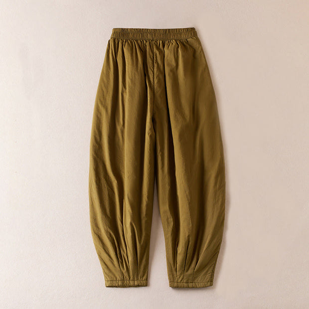 Buddha Stones Plain Cotton-padded Women's Harem Cotton Thick Pants With Pockets - image 2