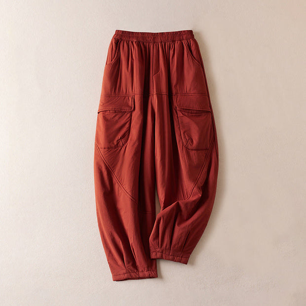 Buddha Stones Plain Cotton-padded Women's Harem Cotton Thick Pants With Pockets - FireBrick - US8-10，UK/AU12-14，EU40-42 (2XL) - image 15