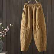 Buddha Stones Plain Warm Cotton-padded Women's Harem Cotton Pants With Pockets - Goldenrod - US8-10，UK/AU12-14，EU40-42 (2XL) - image 0