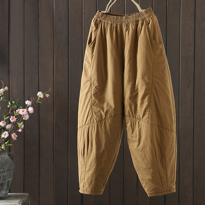 Buddha Stones Plain Warm Cotton-padded Women's Harem Cotton Pants With Pockets - Goldenrod - US8-10，UK/AU12-14，EU40-42 (2XL) - image 0