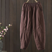 Buddha Stones Plain Warm Cotton-padded Women's Harem Cotton Pants With Pockets - IndianRed - US8-10，UK/AU12-14，EU40-42 (2XL) - image 7