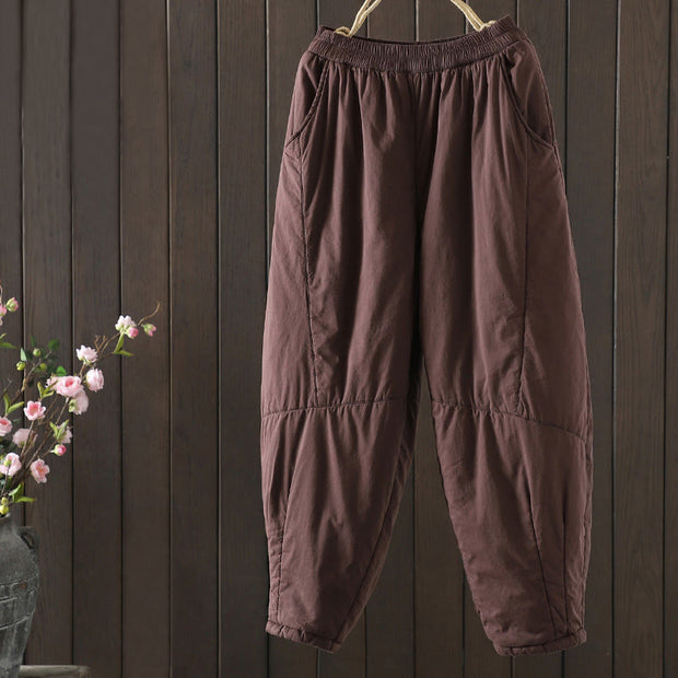 Buddha Stones Plain Warm Cotton-padded Women's Harem Cotton Pants With Pockets - IndianRed - US8-10，UK/AU12-14，EU40-42 (2XL) - image 7