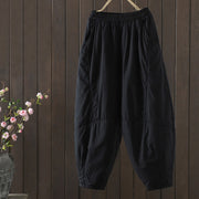 Buddha Stones Plain Warm Cotton-padded Women's Harem Cotton Pants With Pockets - Black - US8-10，UK/AU12-14，EU40-42 (2XL) - image 12
