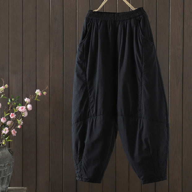 Buddha Stones Plain Warm Cotton-padded Women's Harem Cotton Pants With Pockets - Black - US8-10，UK/AU12-14，EU40-42 (2XL) - image 12