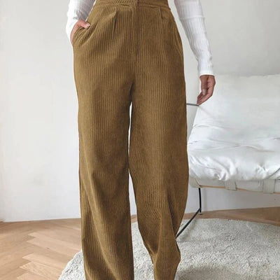 Buddha Stones Casual Corduroy Straight-leg Women's Cotton Pants With Pockets - DarkGoldenrod - US14，UK/AU18，EU46 (2XL) - image 0