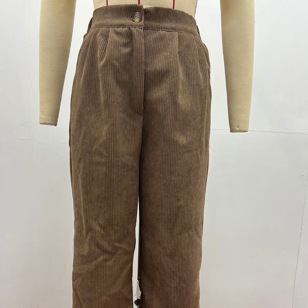 Buddha Stones Casual Corduroy Straight-leg Women's Cotton Pants With Pockets - image 1