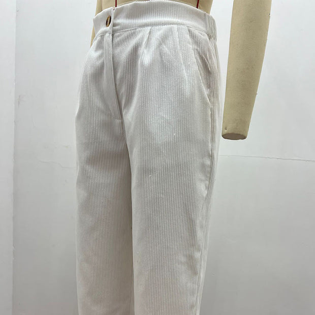 Buddha Stones Casual Corduroy Straight-leg Women's Cotton Pants With Pockets - image 7