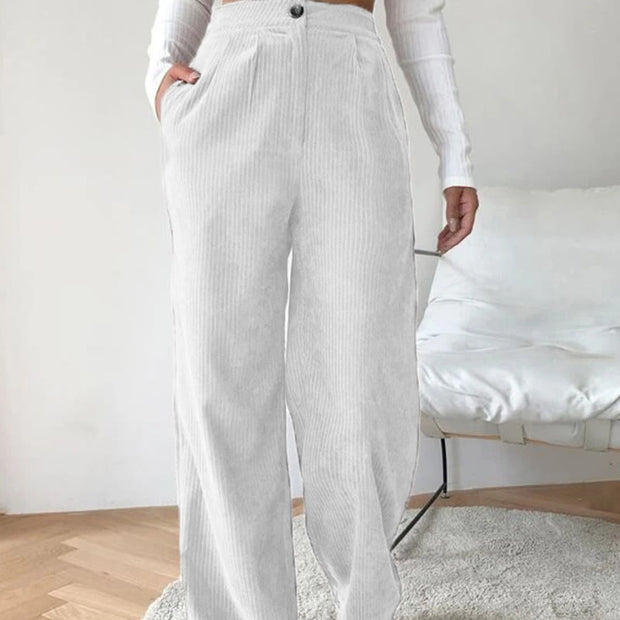 Buddha Stones Casual Corduroy Straight-leg Women's Cotton Pants With Pockets - White - US14，UK/AU18，EU46 (2XL) - image 6