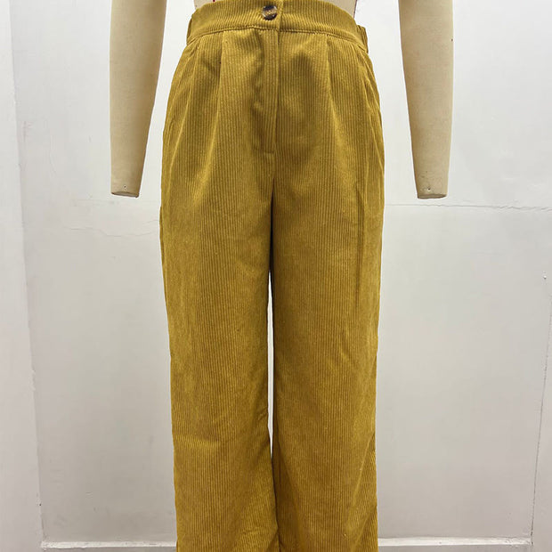 Buddha Stones Casual Corduroy Straight-leg Women's Cotton Pants With Pockets - image 14