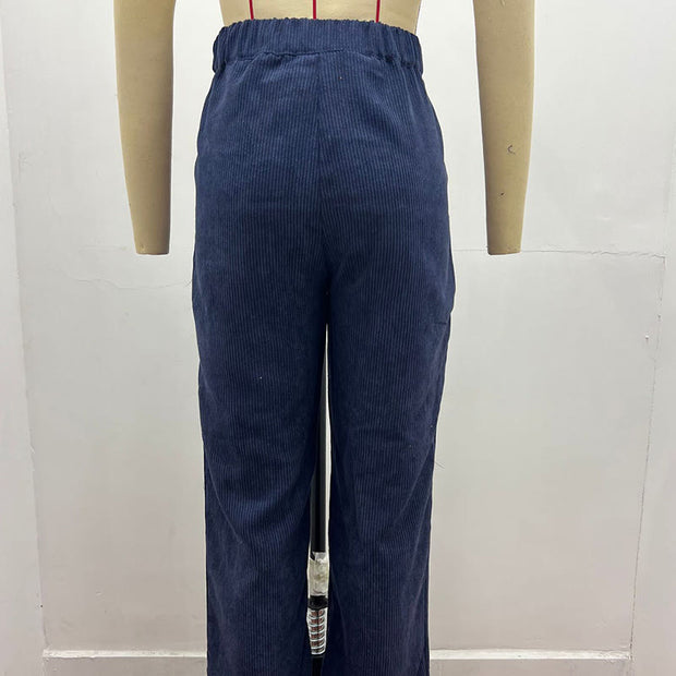 Buddha Stones Casual Corduroy Straight-leg Women's Cotton Pants With Pockets - Navy - US14，UK/AU18，EU46 (2XL) - image 15