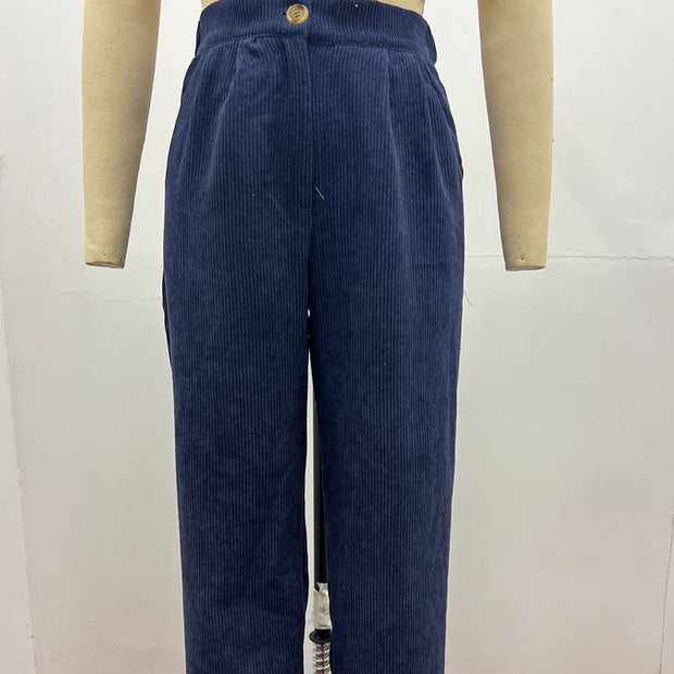 Buddha Stones Casual Corduroy Straight-leg Women's Cotton Pants With Pockets - image 16