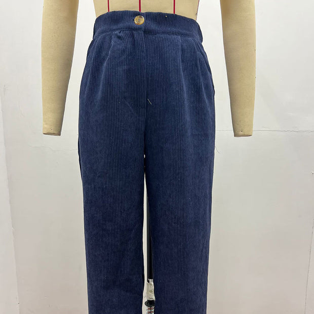 Buddha Stones Casual Corduroy Straight-leg Women's Cotton Pants With Pockets - image 17