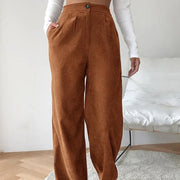Buddha Stones Casual Corduroy Straight-leg Women's Cotton Pants With Pockets - Chocolate - US14，UK/AU18，EU46 (2XL) - image 18