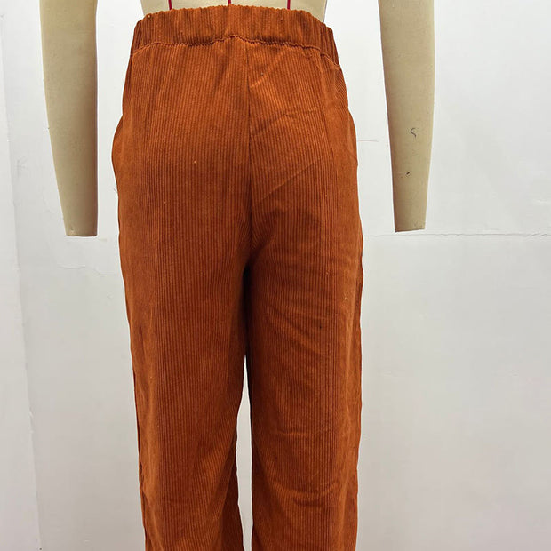 Buddha Stones Casual Corduroy Straight-leg Women's Cotton Pants With Pockets - image 21
