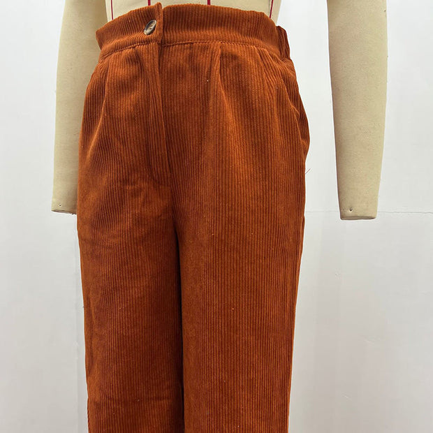 Buddha Stones Casual Corduroy Straight-leg Women's Cotton Pants With Pockets - image 19