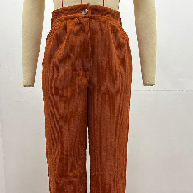 Buddha Stones Casual Corduroy Straight-leg Women's Cotton Pants With Pockets - image 20
